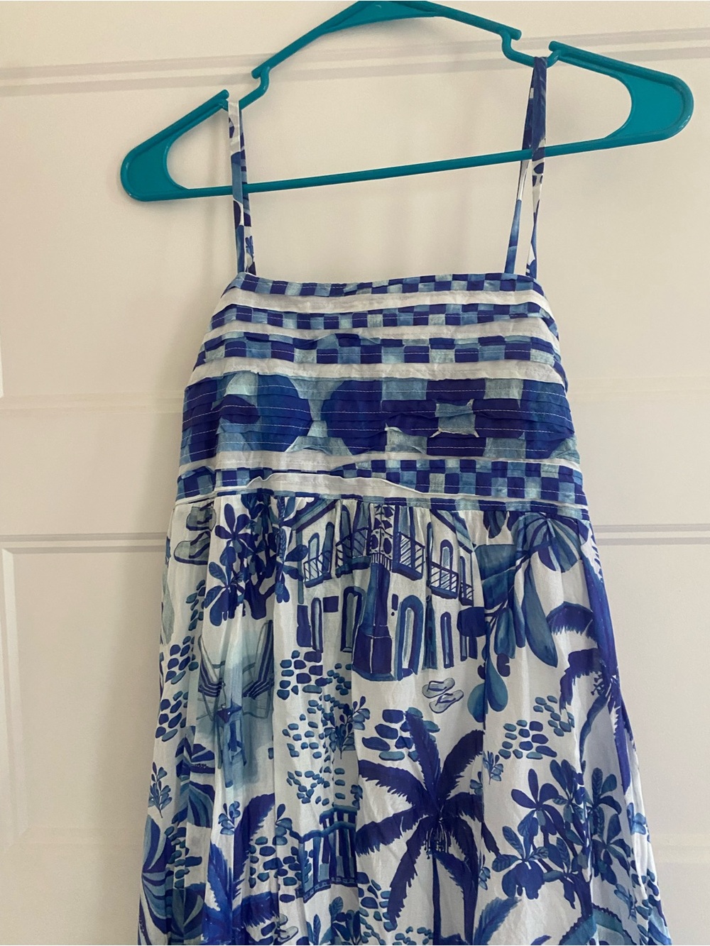 FARM Rio Blue and White Printed Maxi Sundress